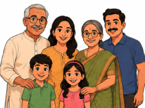 A multi-generational family smiling together.
